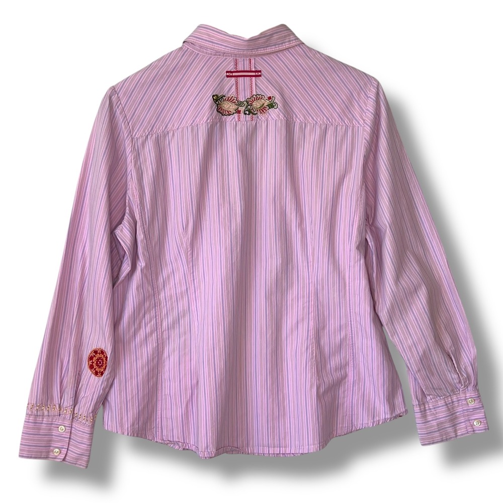 Cabi Pink Striped Embroidered Button Up Shirt Blouse L 100% Cotton Boho Western - Picture 2 of 15